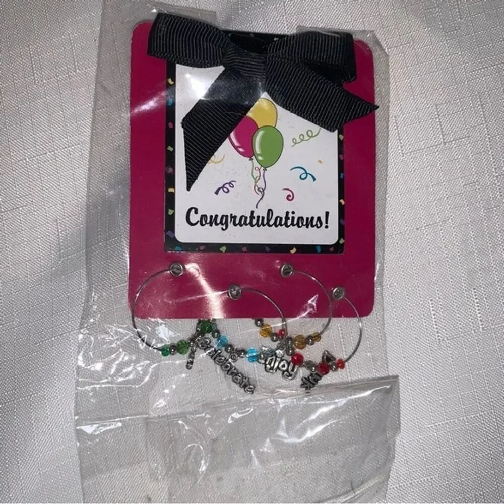Celebration Wine Glass Charm Set of 4 Cheers Enjoy Celebrate Entertaining Gift